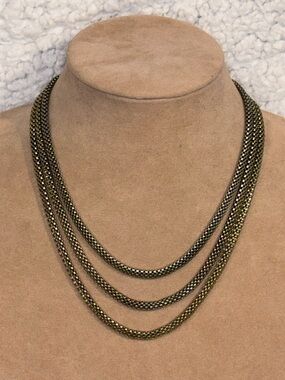 Layered Gunmetal Mesh Chain Necklace Silver Tone Minimalist Statement Jewelry